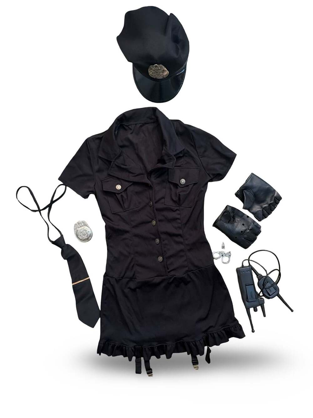 7pc Leg Avenue Police Officer Costume Sz S/M Black Cop Dress Accessories